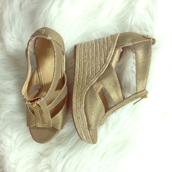 Michael Kors Shoes - Michael kors bronze wedge sandals size 8